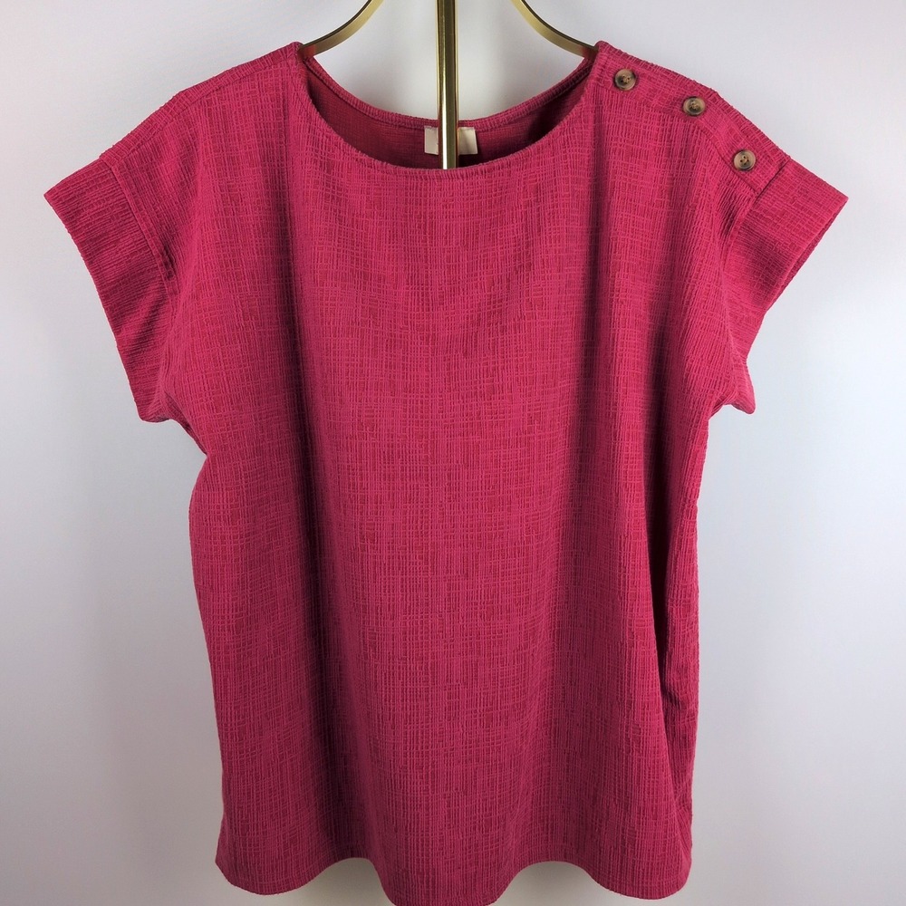 Loft Outlet Women XL Top Raspberry Pink Textured Button Shoulder Cap Sleeve